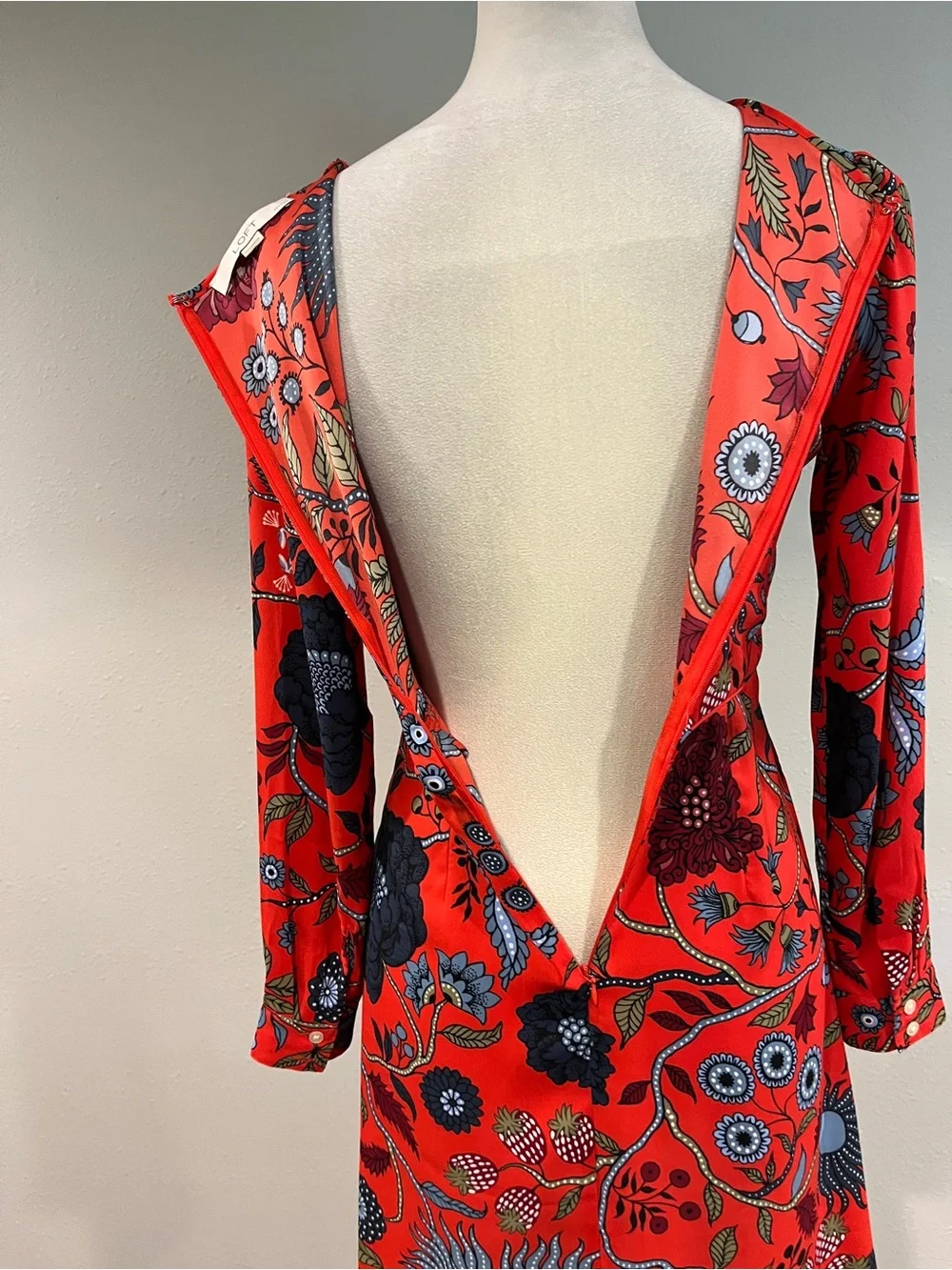 LOFT Red Floral Long-Sleeve fit‎ & flare mini Dress size 00P